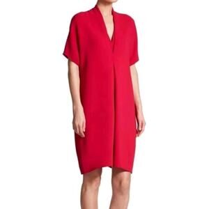 VINCE Pink Magenta Double V Inverted Pleated Drop Shoulder Shift Dress